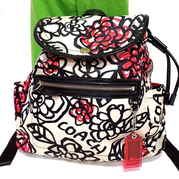 Coach Poppy "Daisy Floral Graffiti Nylon Backpack w/Top Handle - Picture 1 of 8
